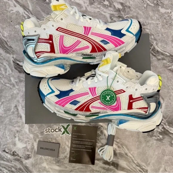 Balenciaga White Sneakers with Pink, Blue & Yellow Accents - Picture 2 of 3